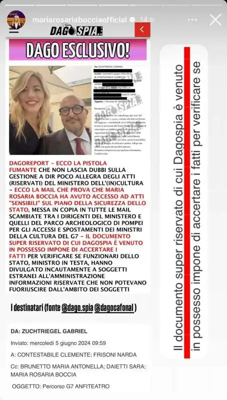 maria rosaria boccia e lo scoop di dagospia   la storia instagram