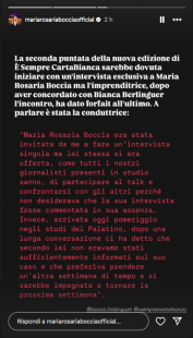 maria rosaria boccia story su instagram sul forfait a è sempre cartabianca