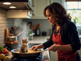 meme di kamala harris che cucina un gatto