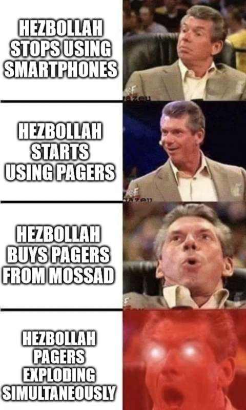 MEME SUI CERCAPERSONE DI HEZBOLLAH FATTI ESPLODERE DAL MOSSAD.