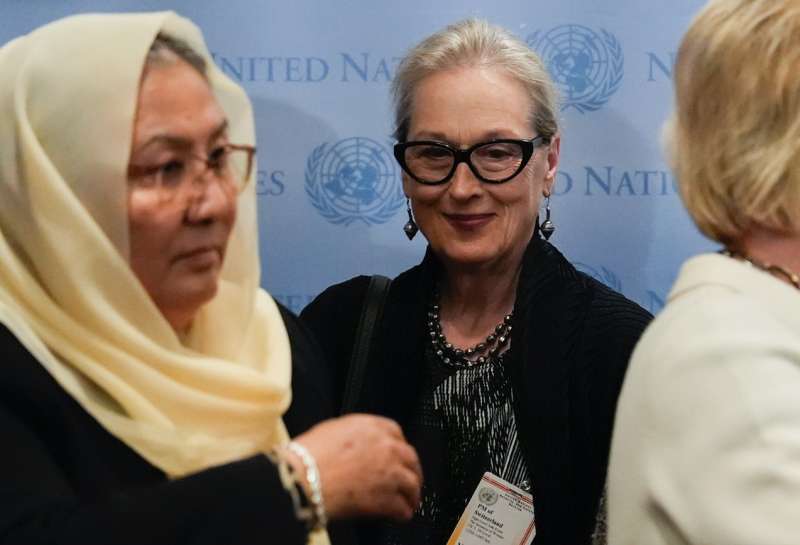 Meryl Streep a una conferenza stampa per un evento su L'inclusione delle donne nel futuro dell'Afghanistan - FOTO LAPRESSE