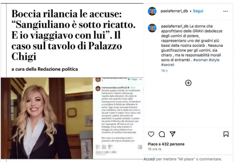 POST DI PAOLA FERRARI SUL CASO SANGIULIANO BOCCIA