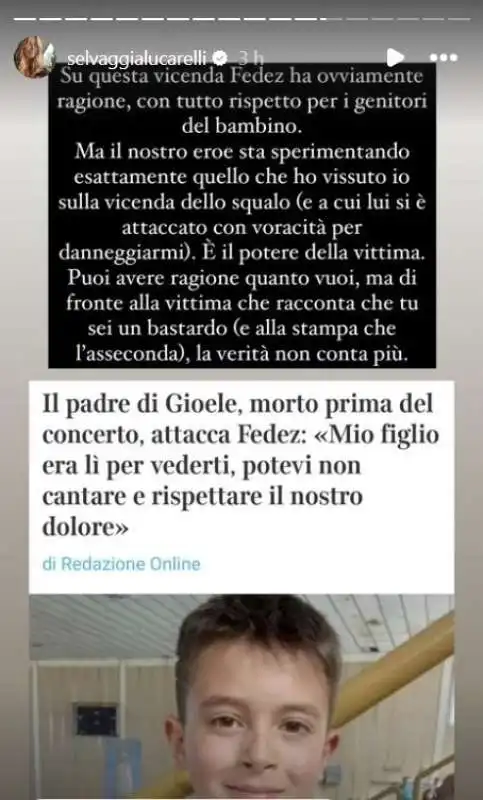 POST DI SELVAGGIA LUCARELLI SUL CASO DI FEDEZ E GIOELE PUTZU