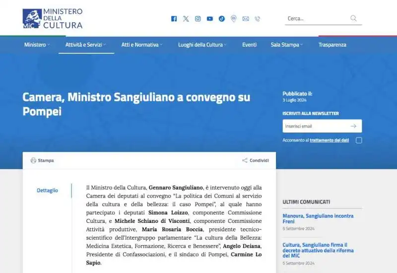 siti ministero della cultura – convegno alla camera con gennaro sangiuliano e maria rosaria boccia il 3 luglio 2024 