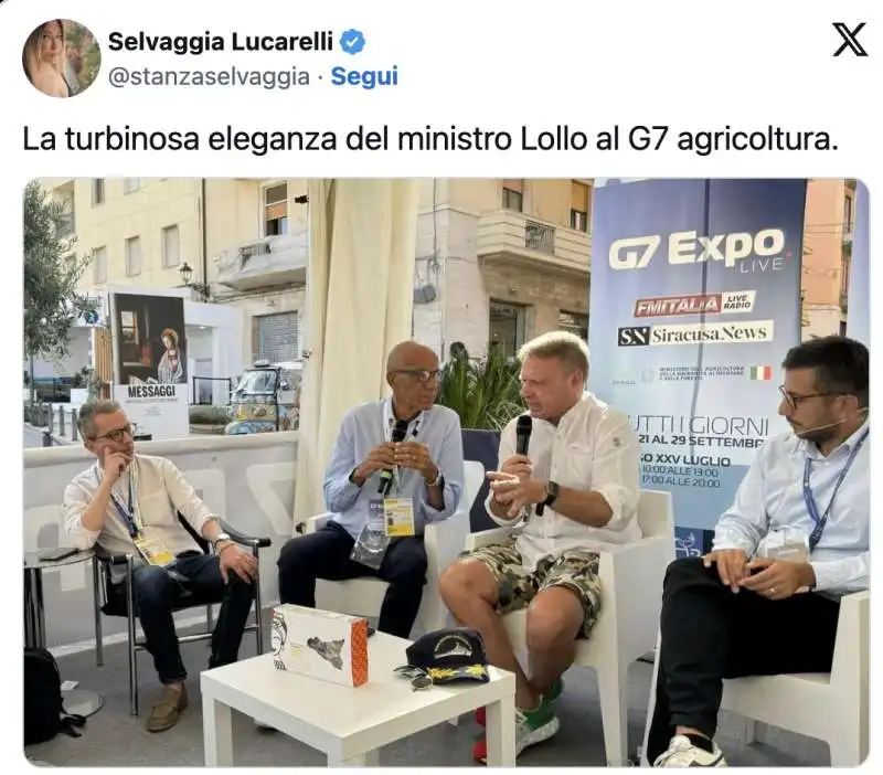 tweet di selvaggia lucarelli sul look di francesco lollobrigida 