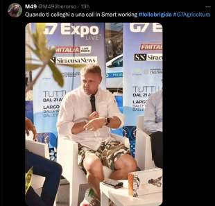 tweet su francesco lollobrigida in bermuda militari all evento sul g7 sull agricoltura