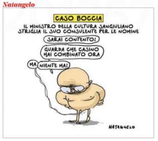 vignetta di natangelo sul caso sangiuliano - boccia