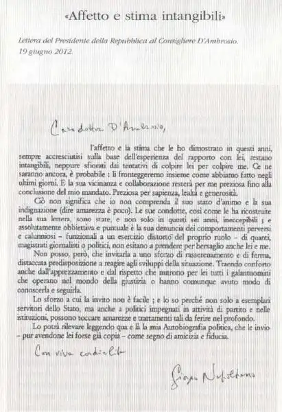 LETTERA DI NAPOLITANO A LORIS D AMBROSIO