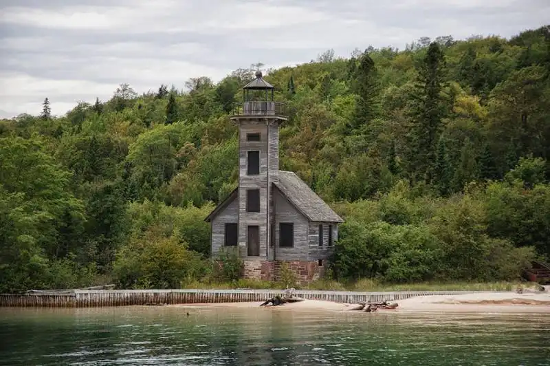 grand island east channel light house, michigan, usa