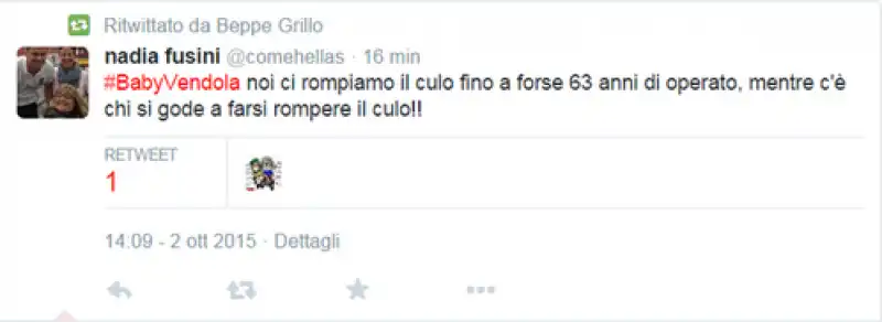 GRILLO TWEET OMOFOBO CONTRO VENDOLA POI RIMOSSO