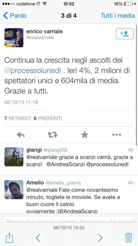 TWEET SUL PROCESSO DI VARRIALE -1