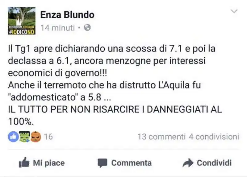 enza blundo del m5s sul terremoto