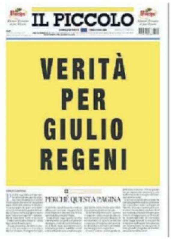 IL PICCOLO - COPERTINA PER LA VERITA SUL CASO REGENI