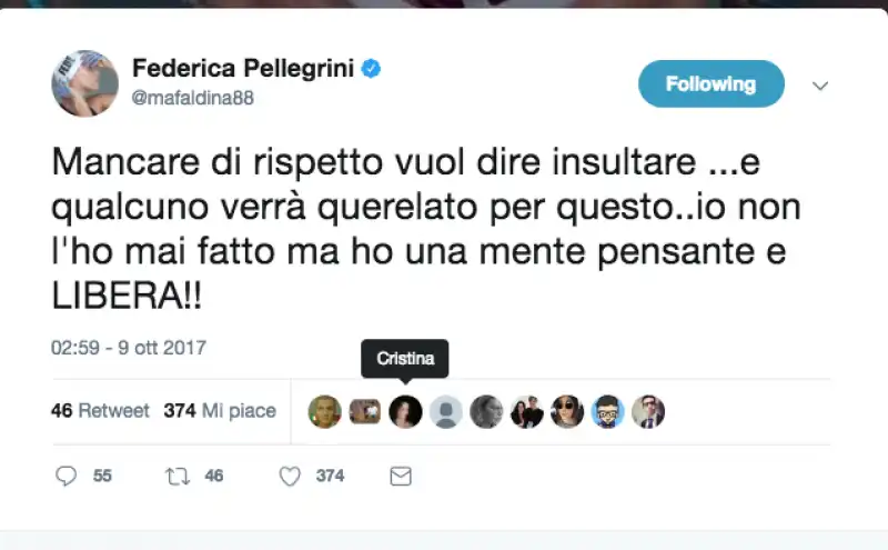 FEDERICA PELLEGRINI TWEET CONTRO PALTRINIERI 