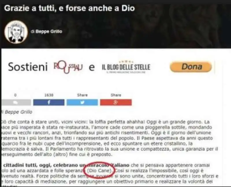 LA BESTEMMIA SUL BLOG DI BEPPE GRILLO 