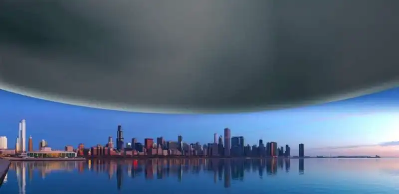 una stella di neutroni contro lo skyline di chicago