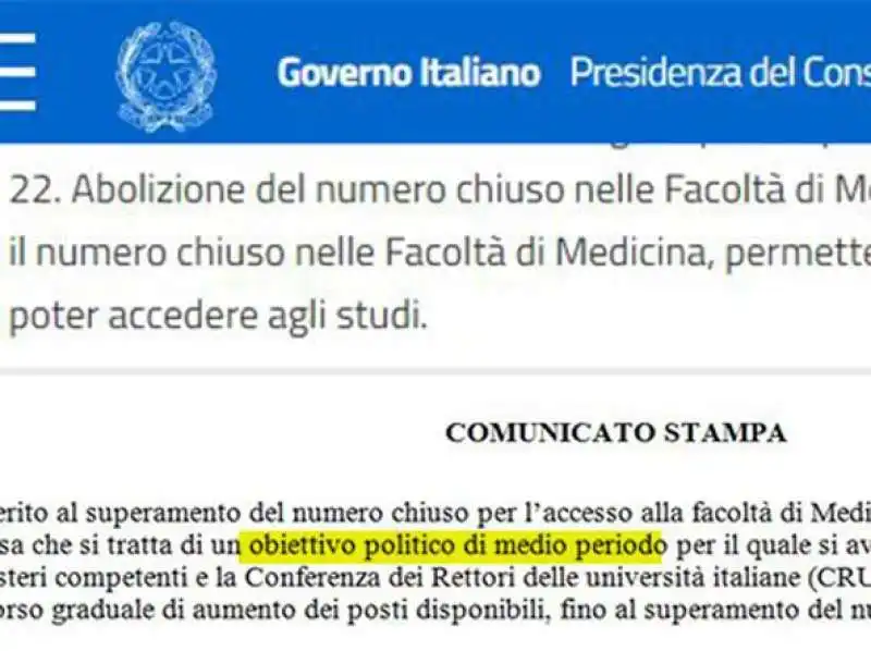 ABOLIZIONE NUMERO CHIUSO TEST MEDICINA