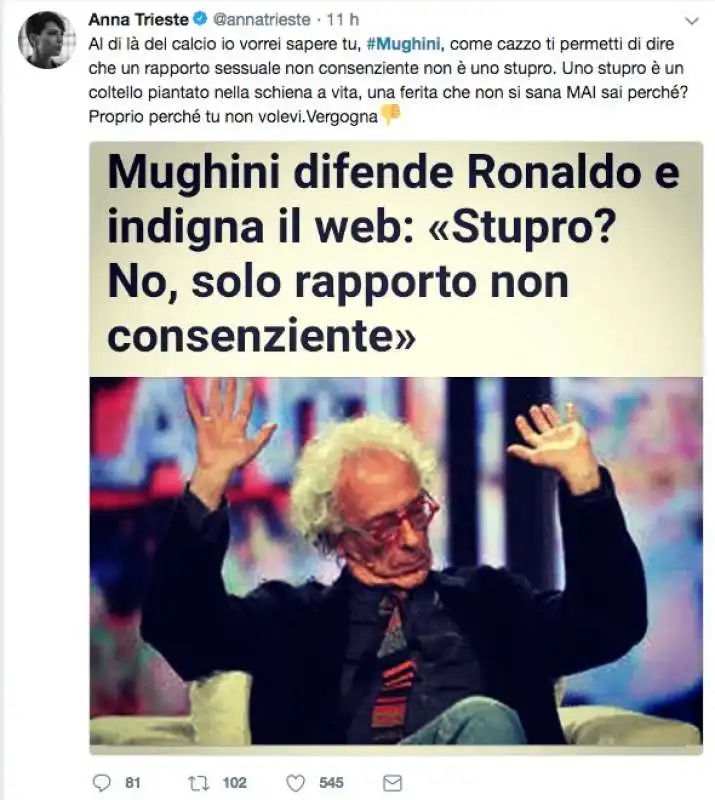 i tweet contro mughini per le parole su stupro e rapporto non consenziente  15