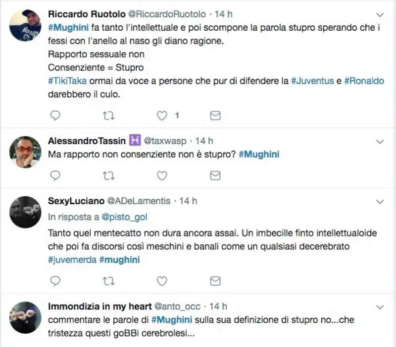 i tweet contro mughini per le parole su stupro e rapporto non consenziente  18