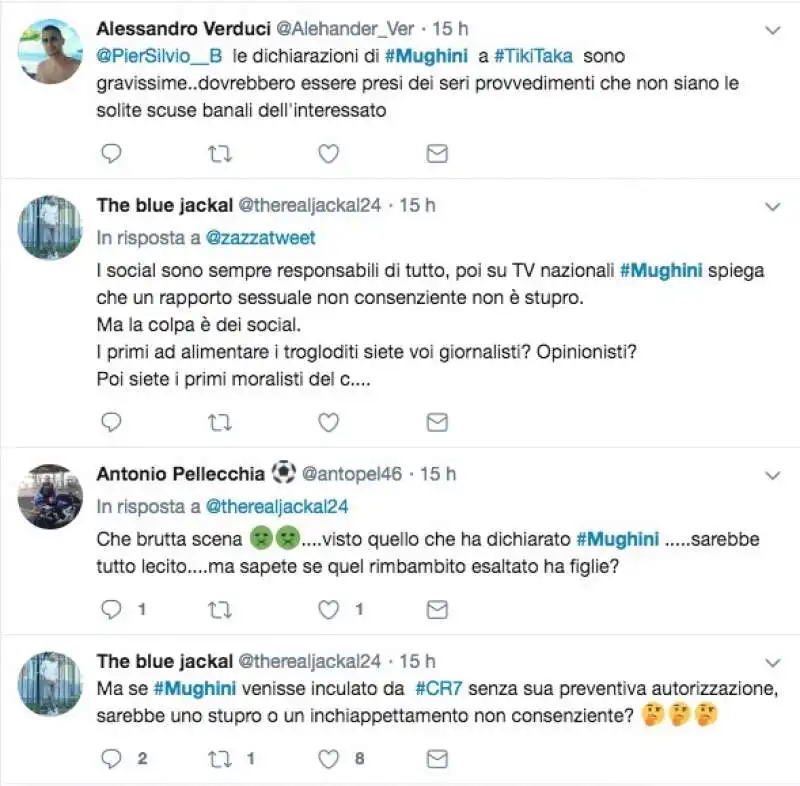 i tweet contro mughini per le parole su stupro e rapporto non consenziente  20