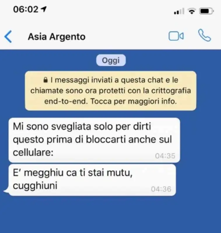 IL MESSAGGIO DI ASIA ARGENTO A SALVO SOTTILE