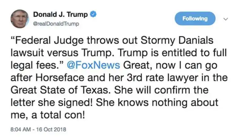 TRUMP DA DELLA FACCIA DI CAVALLO A STORMY DANIELS