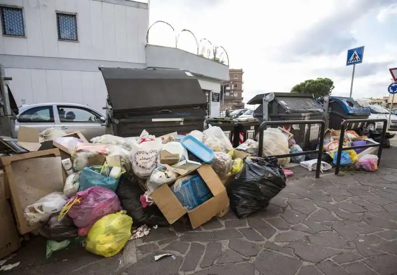 cassonetti ricolmi di rifiuti a roma 1