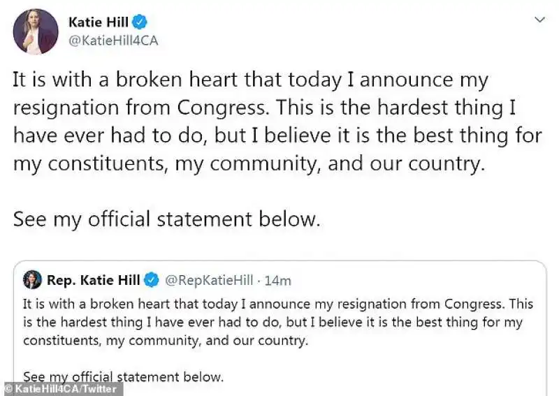 katie hill si dimette dal congresso