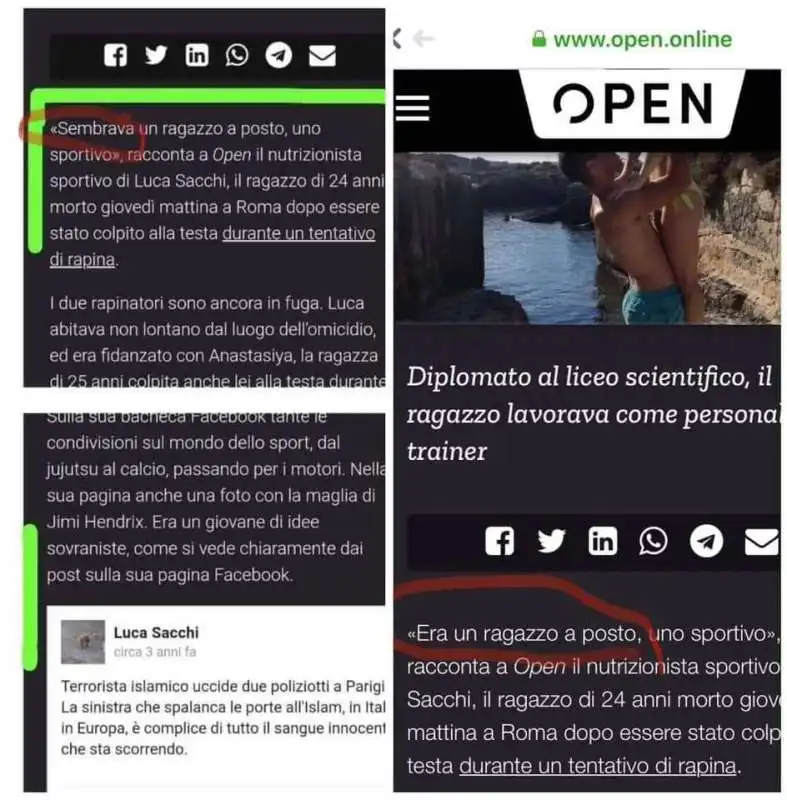 l articolo di open su luca sacchi