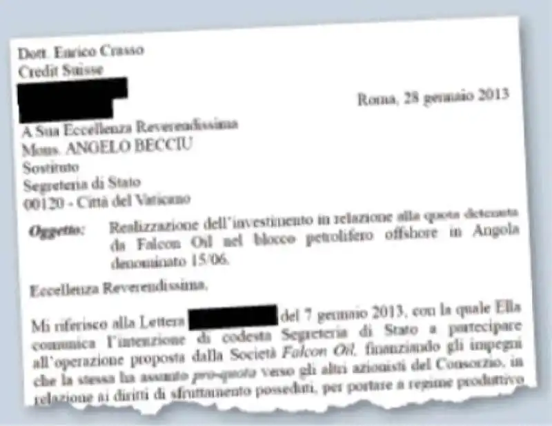 LA LETTERA DI ENRICO CRASSO A ANGELO BECCIU