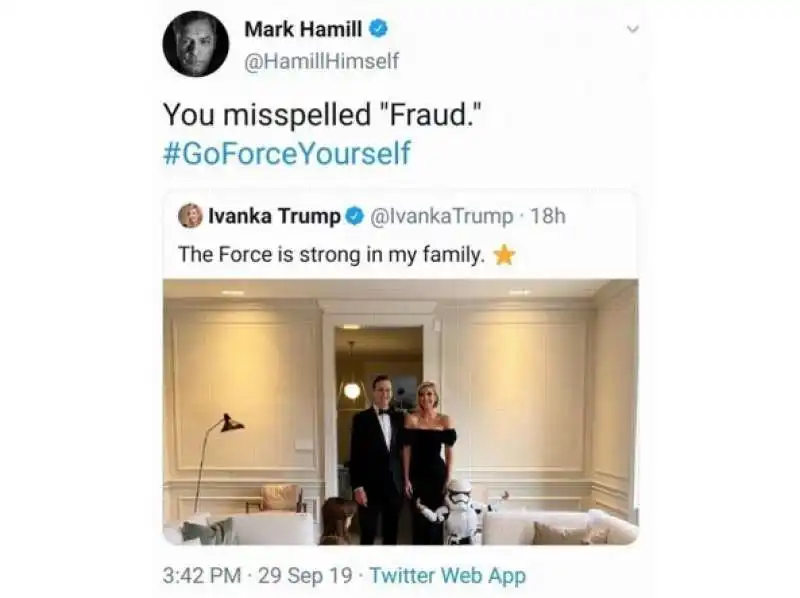 la risposta di mark hamill a ivanka trump