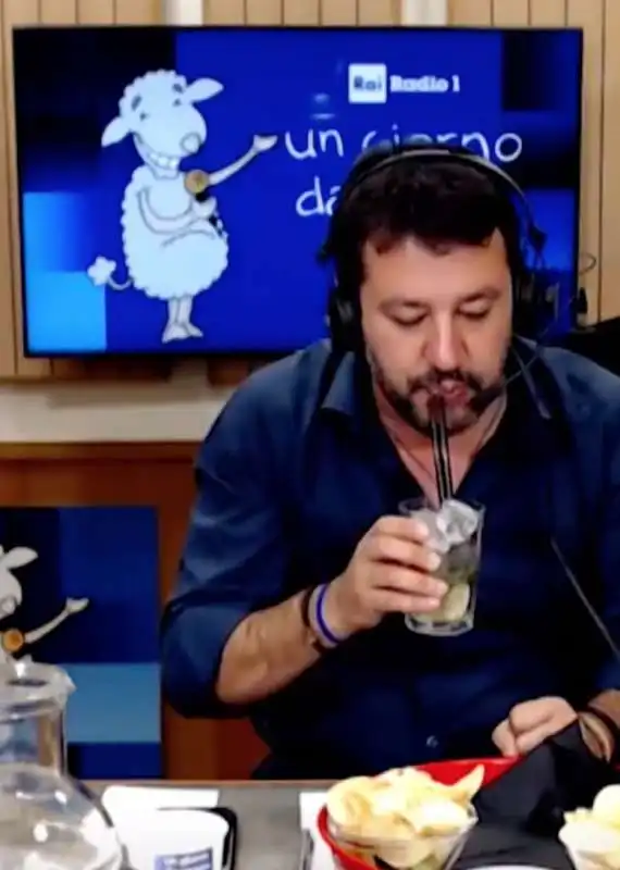 MATTEO SALVINI BEVE UN MOJITO A UN GIORNO DA PECORA