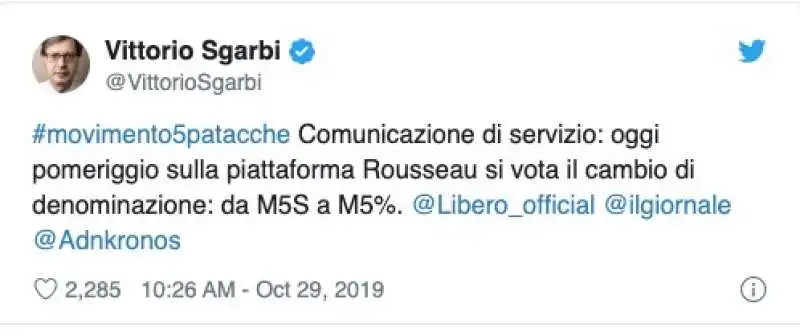 VITTORIO SGARBI PRENDE IN GIRO IL M5S