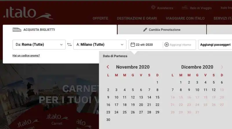 italo treno impossibile prenotare dopo il 12 dicembre  