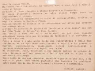 LETTERA DI PAOLO SORRENTINO A MASSIMO TROISI