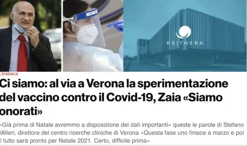 Titolo sul vaccino Spallanzani da Padova Oggi