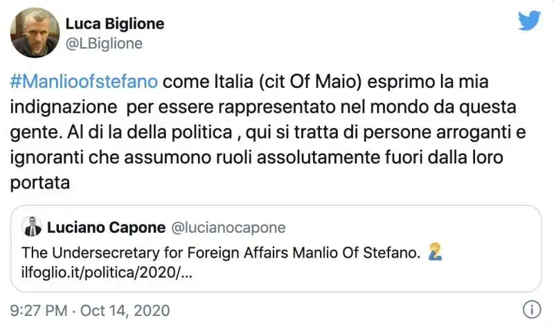 TWEET SU MANLIO OF STEFANO 