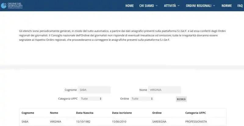 VIRGINIA SABA NELL ALBO DELL ORDINE DEI GIORNALISTI
