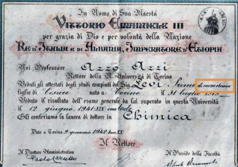 IL DIPLOMA DI LAUREA DI PRIMO LEVI