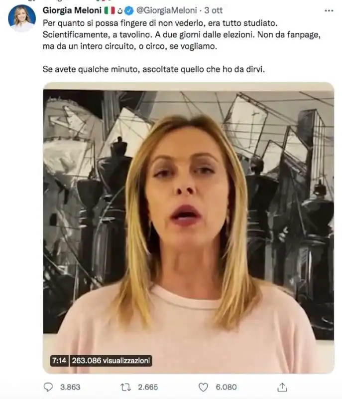 il post di giorgia meloni nel weekend del voto