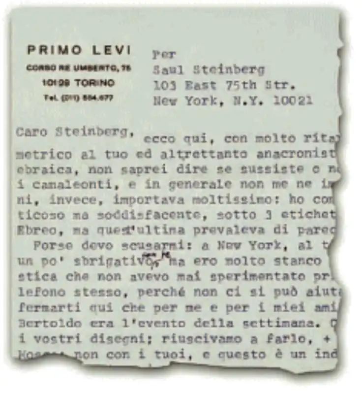 LA LETTERA INVIATA DA PRIMO LEVI A SAUL STEINBERG NEL 1985