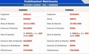 le pubblicazioni di nozze di greta scarano e sydney sibilia