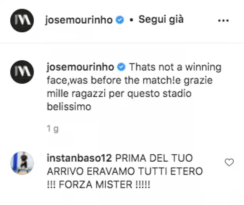 mourinho commenti al post