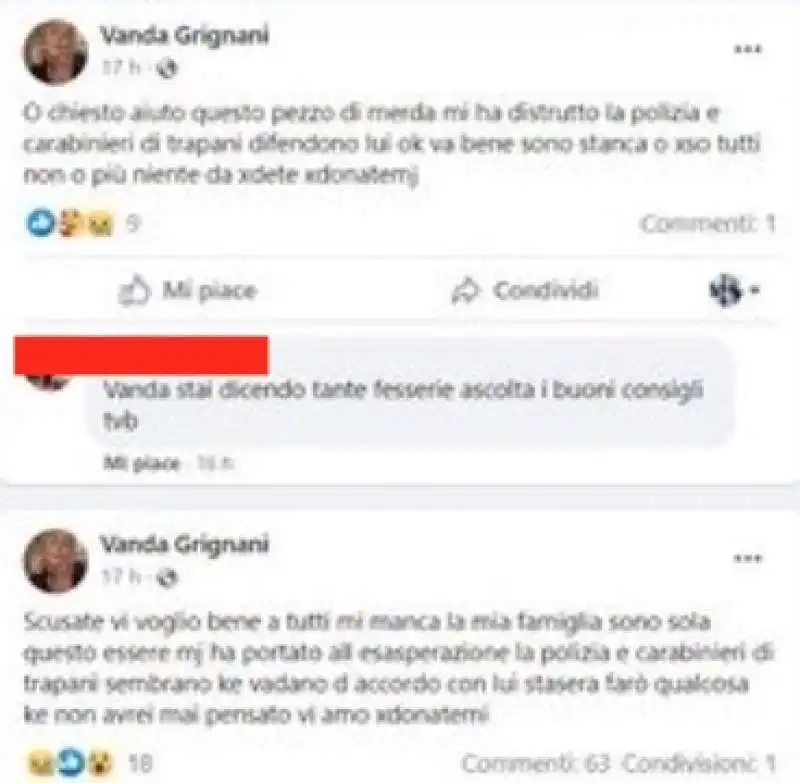 post facebook di vanda grignani  