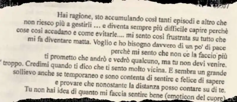 un messaggio spedito dalla ragazza che accusa ciro grillo