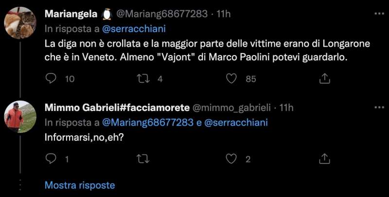 commenti al tweet di debora serracchiani sul vajont 14