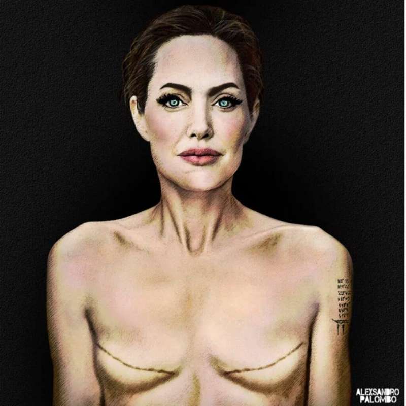 il murale di angelina jolie con le cicatrici della mastectomia a piazza san babila