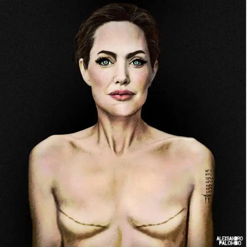 il murale di angelina jolie con le cicatrici della mastectomia a piazza san babila 