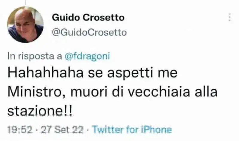 IL TWEET DI GUIDO CROSETTO IL 27 SETTEMBRE 