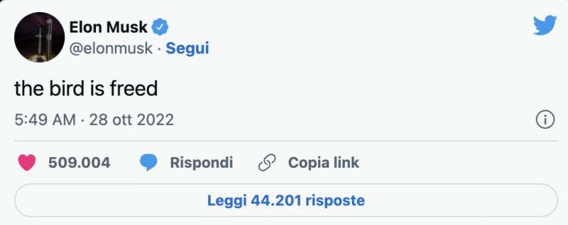 IL TWEET DI MUSK DOPO L ACQUISTO DI TWITTER